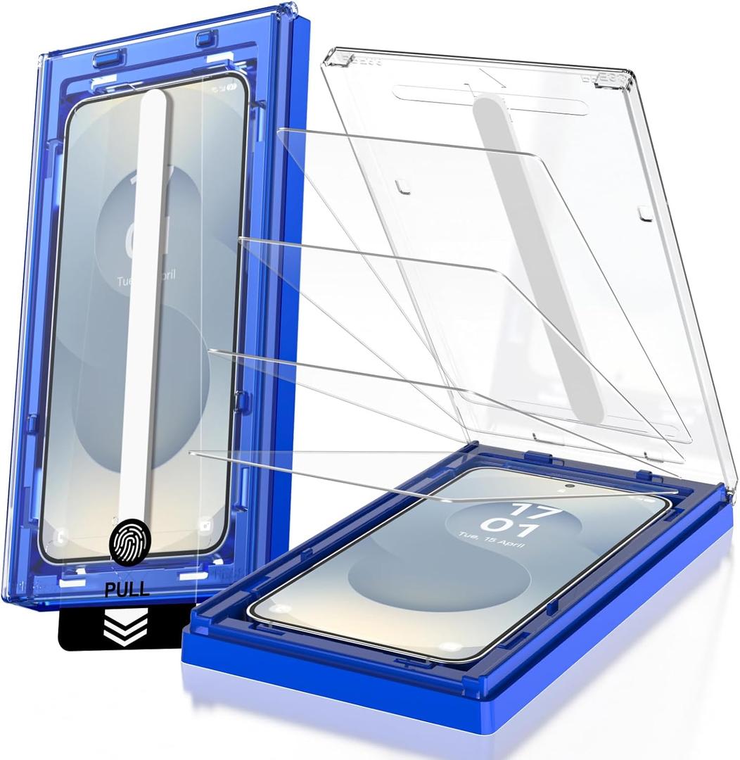 EZ-GLAZ- 4 Pack for Galaxy S25 Plus/ S24 Plus [6.7"] Screen Protector, 100% Fingerprint Unlock, 9H+ Hardness Military Grade Shatterproof Long Durable Tempered Glass Film with Flawless Fit Box, HD Clear