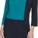 Halston Women's 3/4 Sleeve Round Neck Knee Length Dress (Green), Size 6