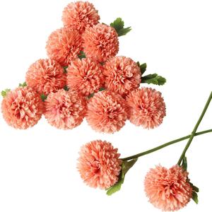 CCINEE 12Pcs Fall Artificial Flowers Chrysanthemum Ball, Autumn Silk Floral Arrangement Fake Flowers Bouquet Long Stem Hydrangea for Home Office Coffee House Parties and Wedding Decor (Orange)