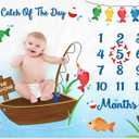 Gone Fishing Baby Monthly Milestone Blanket Little Fisherman Bobber Photo Prop Ideas for Newborn Boy & Girl Nursery Dcor (40" X 50")