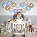 DCJHFJ Felt Khaki Blue Happy Birthday High Chair Banner Pre-Strung Birthday Hanging Decoration for 1st Birthday Decorations Boy