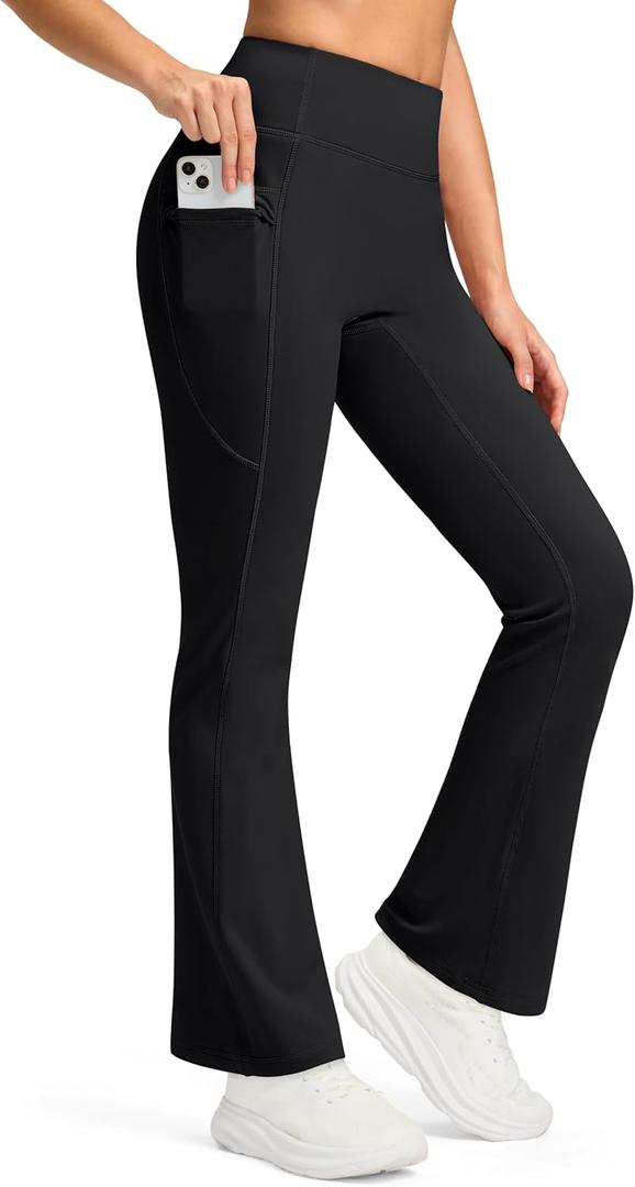 G Gradual Fleece Lined Leggings for Women No Front Seam High Waist Thermal Flare Pants with Pockets for Winter, Hiking, Yoga (Small, Black)