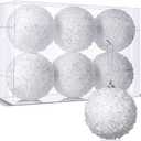BBTO 8 Pieces 4 Inch Christmas Ball Ornament Christmas Tree Hanging Ornaments White Glitter Xmas Decor for Wedding Home Indoor Outdoor Tabletop Party