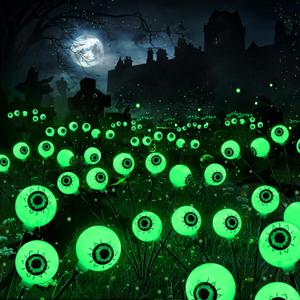 BrizLabs Solar Halloween Lights, 2 Pack 12 LED 2 Modes Halloween Eyeball Lights, Outdoor Pathway Light, Swaying Eye Firefly Walkway Lighting, Green Solar Lighting for Path Yard Garden Lawn