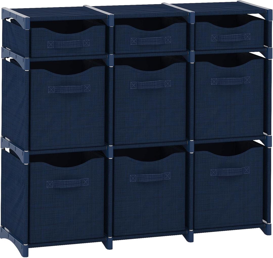 9 Cube Storage Organizer With Bins Included - Closet Storage With 9 Storage Bins - Easy To Assemble Storage Unit With Drawers - Closet Organization For Clothes, Bedroom, Nursery, & Toys (Navy)