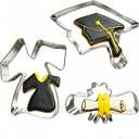 2 x 3Pcs Graduation Cookie Cutters Set, Stainless Steel Molds for 2026 Graduation Cap, Gown, Diploma Metal Shapes for High School College Parties