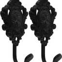 Amosfun 2Pcs Curtain Holdbacks Hook Wall Mounted Clothes Hanger Vintage Rose Flower Pattern Wall Key Hooks 3.74 x 1.96 x 1.37inch