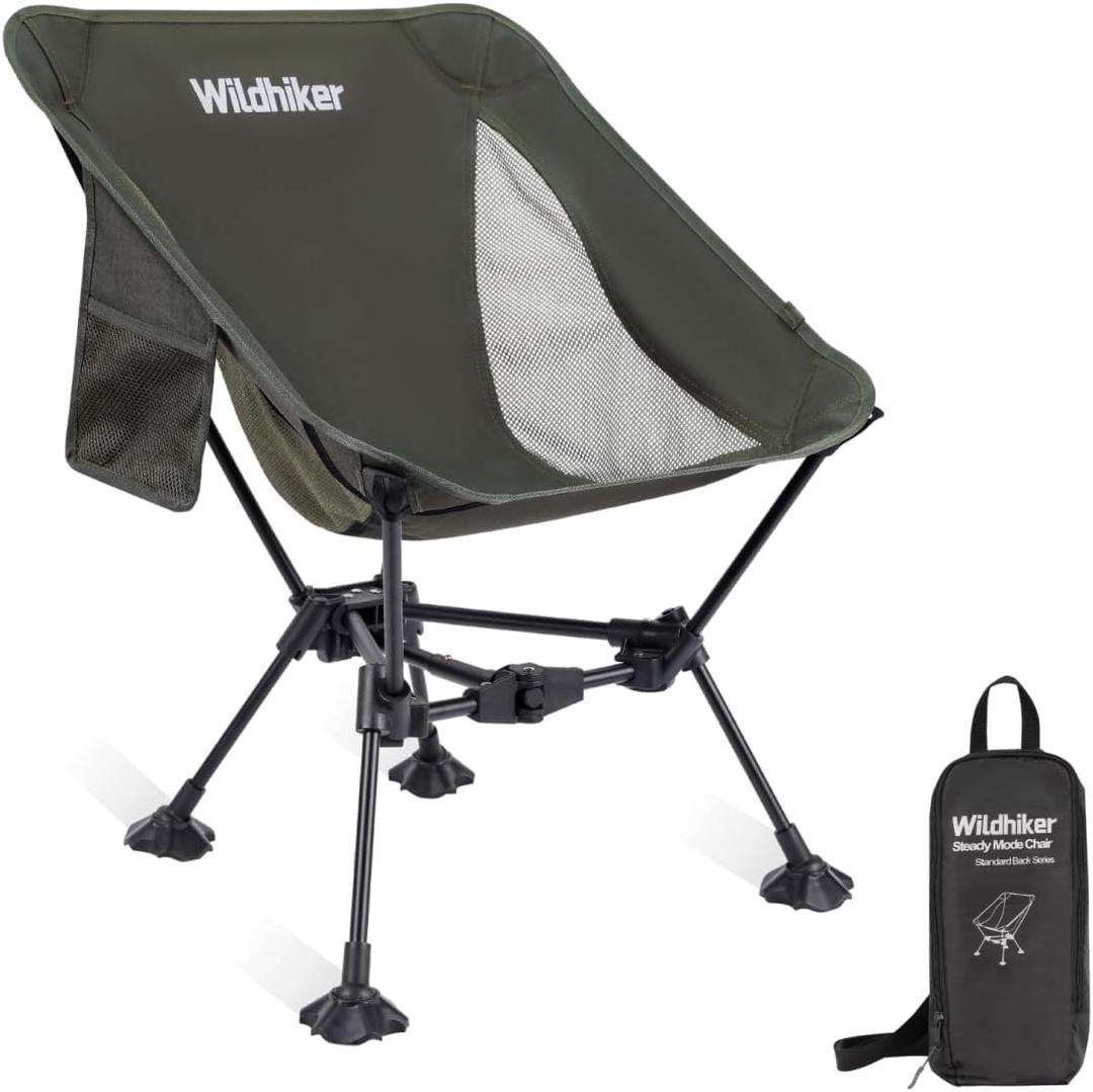 Wildhiker Ultralight Backpacking Chair Compact Camping Chairs for Adults with Pouch, Weighs 2.8 lbs with Anti-Sinking Large Feet for Beach, Hiking, Motorcycle, Travel, Festival Green
