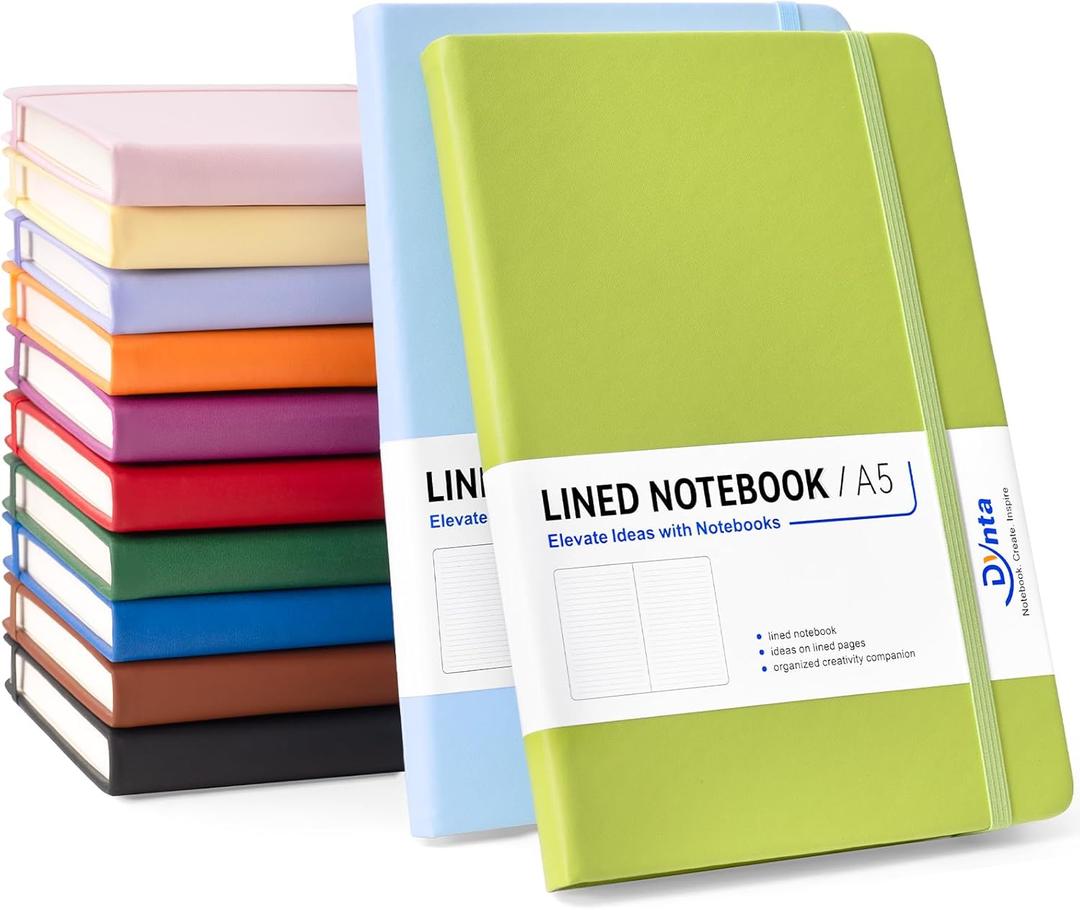 Dynta Lined Journal Notebooks for Women Men, Pack of 12 A5 Hardcover Journals Bulk, 200 Pages/100 Sheets, 5.8 x 8.4 inch, 12 Colors, College Ruled Notebooks for Work, Writing, Note Taking (Multicolor)