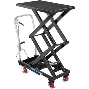 Garvee Hydraulic Lift Table Cart, 330 LBS Load Capacity 50 in Lifting Height, Double Scissor Lift Table with 4 Wheels and Non-Slip Pad for Material Handling and Transportation, Black