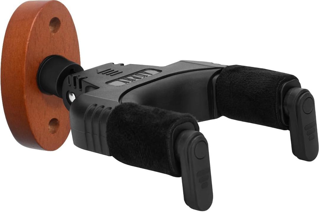 Auto-Lock Guitar Wall Mount, Self-Locking Guitar Hanger with Nitro-Safe Velvet, Holds 22 lbs, Wall Mount for Acoustic, Electric, and Bass Guitars, Easy Installation,Red Pear
