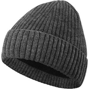 MIG4U Beanie Hat Wool Knitted Fleece Lined, Warm Soft Coral Thick Cuffed Beanie Cap, Classic Double-Layers Winter Hat (Gray)