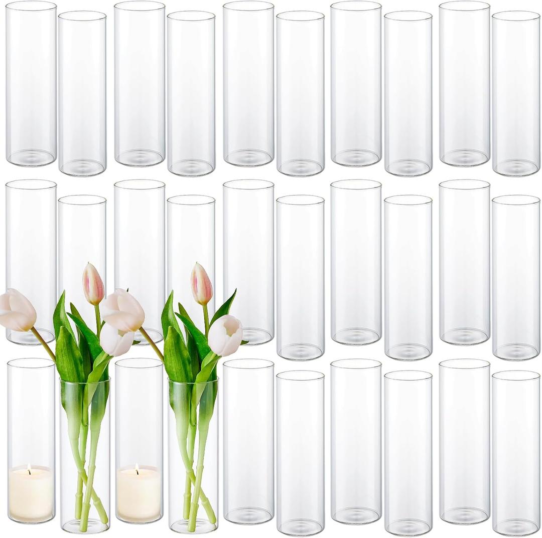 30pcs Glass Cylinder Bud Vases for Centerpieces 7 Inches Tall Slim Flower Vases Wedding Decorations Hurricane Candle Holder Bulk Cylinder Flower& Plant Vases for Wedding Party Home Table Decor