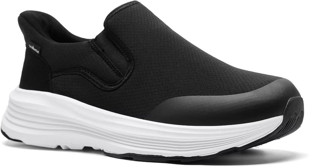 Men's Orthopedic Slip On Loafers: Classic Plantar Fasciitis Supportive Boat Shoes Walking Shoes, Lightweight Comfortable Arch Support Flat Feet Outdoor Casual Sneakers Black Size 10.5