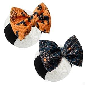 QFV 6in*4in Halloween Baby Girl Bows Newborn Headband Infant Big Bows for Birthday/ Baby Shower/ Photography/ Baby Gifts