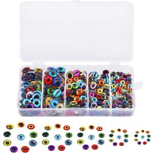 150PCS 8MM/10mm/12mm/14mm/15MM Assorted Round Glass Dragon Eyes Flatback Scrapbooking Dome Covered Cabochons for Doll Making and Jewelry Settings Craft