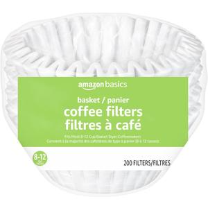 Amazon Basics Basket Coffee Filters for 8-12 Cup Coffee Makers, White, 200 Count