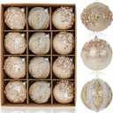 Christmas Ornaments Set 12PCS Rustic Farmhouse Neutral Christmas Ornaments, 3.15" Shatterproof Large Balls Hanging for Xmas Tree, Party Holiday (Champagne)