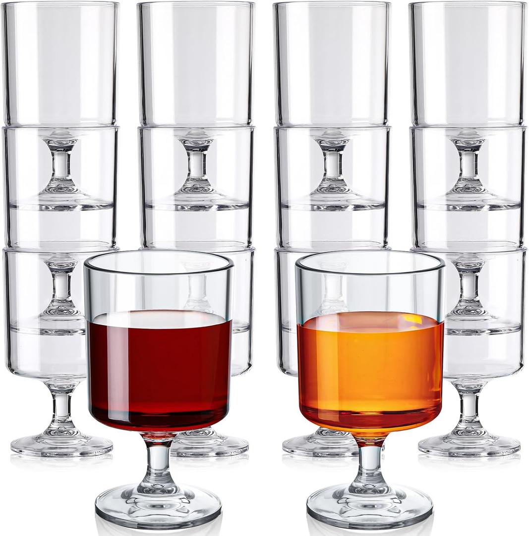 48 Packs 8oz Acrylic Reusable Plastic Wine Glasses Bulk Wedding Easter Disposable Short Stem Baby Shower Party Goblet Cup Vintage Unbreakable Cocktail Drink Bars Stemware (Clear)