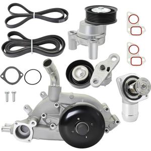 12703898 Engine Water Pump w/Thermostat Compatible with Chevrolet Express Silverado Tahoe Suburban, GMC Yukon/Savana Drive Belt Tensioner for Hummer H2 Drive Belt Tensioner #12554028 12569346 12576447