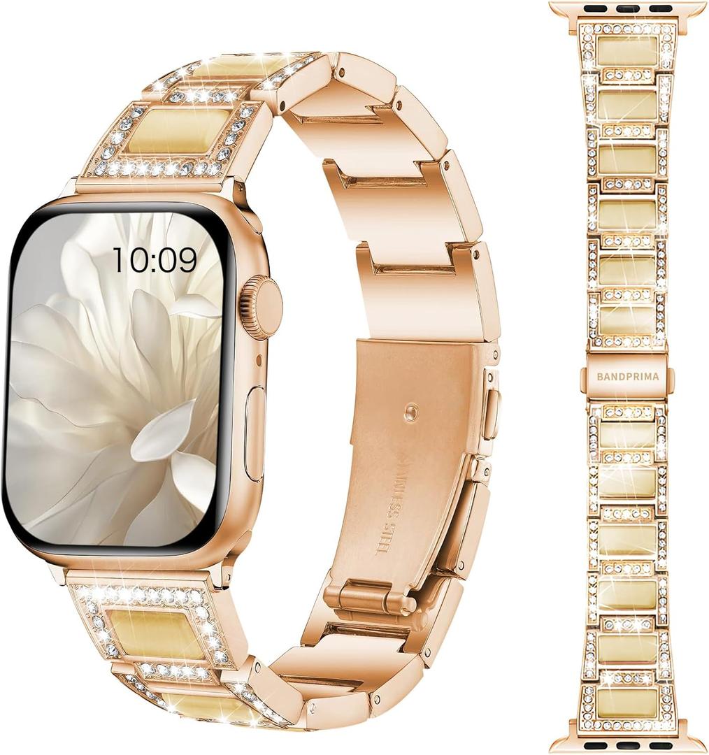 Dressy Silver iWatch Bands for Women - Compatible with Apple Watch Series 10-1/SE/Ultra, Fits 38mm 40mm 41mm 42mm 44mm 46mm - Luxury Designer Bracelet, Bling Jewelry Strap