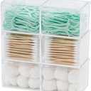 3 x 3 Pack Bathroom Canister with Divider, Plastic Vanity Drawer Storage Jars with Lid for Cotton Balls, Makeup Pads, Hair Ties, Clear Desk Drawer Container for Home Office Supplies