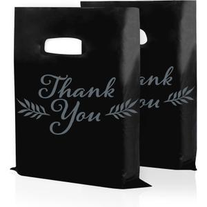 Houseables Thank You Bags, Merchandise Bags, With Handles, Plastic, For Shopping, Retail, Gift, Small Business, Boutique, Store, Customers, Product, Vendor, Events, Holiday, Black, 12x15, Bulk 100PK