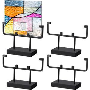 MorningRo 4 Pcs Square Metal Display Stands 6 Inch Plate Frame Holder Easel Stand for Art Panels, Picture, Photos, Plaques