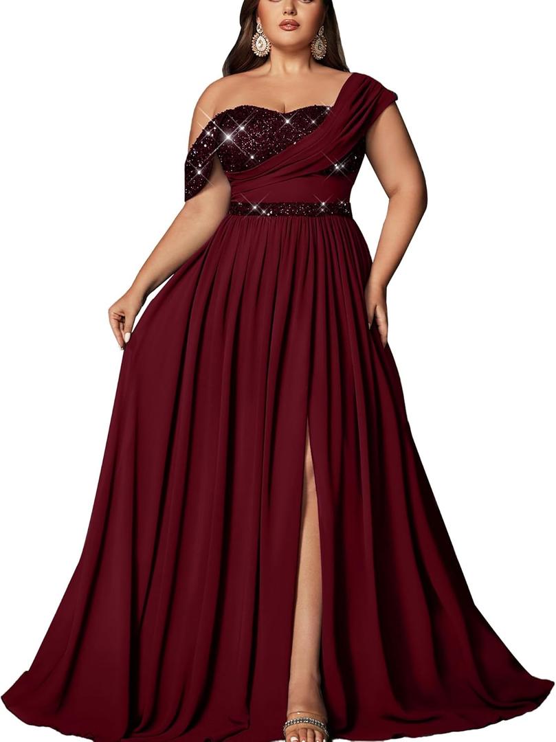 Women Plus Size Bridesmaid Dresses Sequin Summer Maxi Dress A Line Wedding Guest Prom Evening Party Cocktail Gown, 2XL