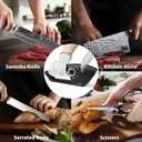 Longzon 6-in-1 Knife Sharpener 5 Stage with Cut-Resistant Glove, Manual Kitchen Tool for Straight & Serrated Knives, Quickly Sharpens Restores & Polishes Dull Blades Safe for Home Kitchen