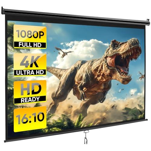ZENY Projector Screen Pull Down 100 Inch 16:10 HD, Manual Projection Screen Home Theater, Portable Indoor Outdoor Retractable Movie Screen Ceiling Wall Mount (Black, 100'' (16:10))