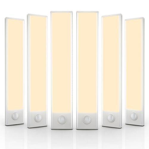6 Pack Under Cabinet Lighting Wireless, 32 LED Rechargeable Battery Motion Sensor Light Indoor, Stick On Magnetic Closet Lights, Under Counter Lights for Kitchen, Stairs, Warm 8 in