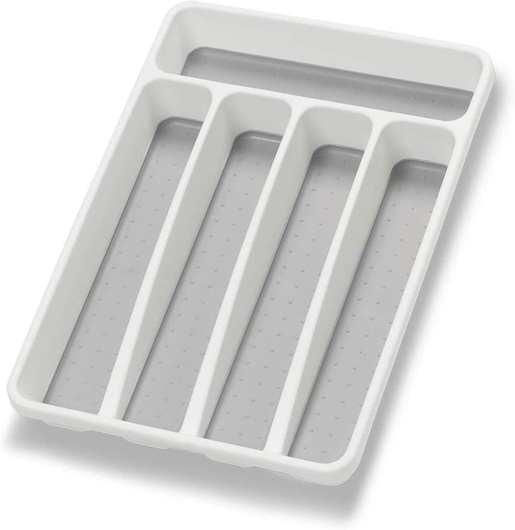 Loyareal Silverware Organizer Utenisl Organizer Holder Kitchen Drawer Organizer Plastic Silverware Tray for Drawer Flatware Organizer 5 Compartment White