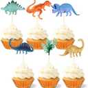 Honeydak 48 Pcs Watercolor Dinosaur Cupcake Toppers Kit 24 Dino Cake Topper Picks and 24 Foil Cupcake Liners Cute Dinosaur Cake Decoration for Jurassic Dino Theme Baby Shower Birthday Party Decor