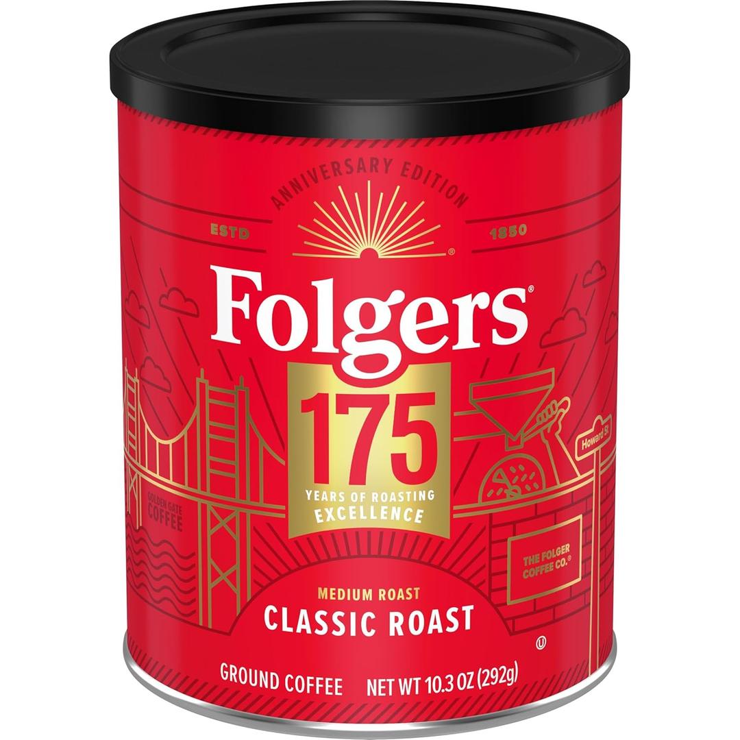 2 x Folgers Classic Medium Roast Ground Coffee, 10.3 Oz 175th Anniversary Limited Edition Metal Can