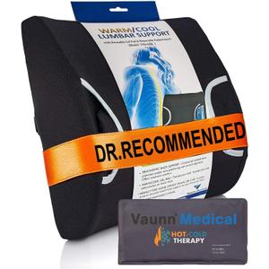 FSA/HSA Eligible, Vaunn Medical Lumbar Support Pillow with Firm Insert & Heated/Cooling Gel Pad (Dark)