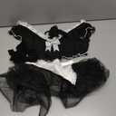 Foxiny Sexy Stockings Mini Skirt Mesh Sheer Lace Halloween Costume Maid Outfit Lingerie with Thong Set 4 Piece (Black), Small