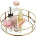 ELLDOO Gold Round Glass Mirror Jewelry & Perfume Tray - Ornate Metal Decorative Tray for Vanity & Dresser