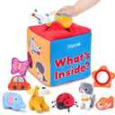 JoyCat Baby Toys 6-12 Months - Mystery Soft Box with 10 Sensory Objects, Rattle, Crinkle Paper, Mirror - What's Inside Box Infant Gifts, Soft Busy Toys 1-2 - Baby Easter Basket Stuffers Gifts