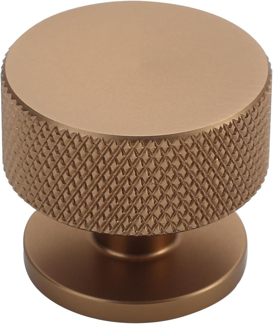 Alzassbg 15 Pack Dark Champagne Bronze Cabinet Knobs, 1.2 Inch Diameter Knurled Round Knobs for Cabinets and Drawers AL6023TGP