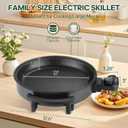 12" Round Electric Skillet with lid, Ceramic Nonstick Coating Electric Frying Pan, 1500W Quick & Even Heating, 5 Adjustable Temperature Control, Tempered Glass Lid & Cool-Touch Handles