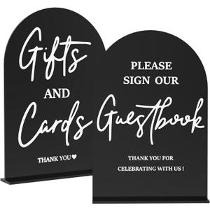 Black 2PCS Acrylic Wedding Signs for Ceremony and Reception Guest Book Gifts and Cards Favors Please Take One Sign In Loving Memory 5x7 Inch Arch Table Sign with Stands