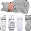 Buryeah 4 Pack Preemie Swaddle Blanket Wrap Set with Hat for Baby Boys Girls 3-7 Lbs Preemie Newborn Clothes Sleepers Cap, Medium, Star, Gray