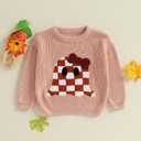 Kids Toddler Halloween Sweater Boys Girls Pumpkin/Ghost Embroidery Long Sleeve Knit Sweater Pullover Sweatshirt Top (Pink)