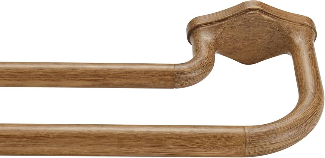 Brown Wood Grain Gold Double Curtain Rods For Windows 36-72 Inch,Heavy Duty Double Curtain Rod with Aluminum Finials and Bracket,Adjustable Double Rods For Blackout Or Room Darkening Panels