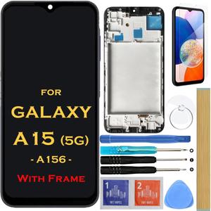 Screen Replacement LCD Display Touch Digitizer Assembly with Frame for Samsung Galaxy A15 5G A156 SM-A156U SM-A156P SM-A156W SM-A156VL SM-A156A SM-A156B SM-A156M 6.5" (NO Fingerprint Function)