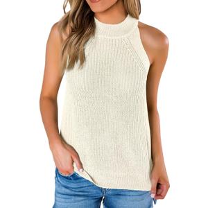 SySea Womens Summer Loose Knit Shirts Sleeveless Halter Neck Sweater Tank Tops (Beige, L)
