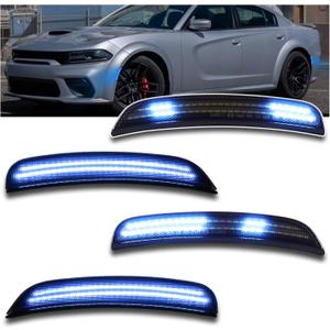 Dynamic LED Side Marker Lights Compatible with 2015-2024 Dodge Charger (SXT/Scat Pack/SRT Hellcat) - Sequential Turn Signals | Blue Front & Rear | Plug & Play 4-Piece Direct Fit (Ice Blue)