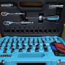 DURATECH 93 Piece Mechanics Tool Set, SAE/Metric Drive Socket Set(1/4 Inch and 3/8 Inch) with Ratchet handle Spark Plug Magnetic bit driver and Tool Accessories Set