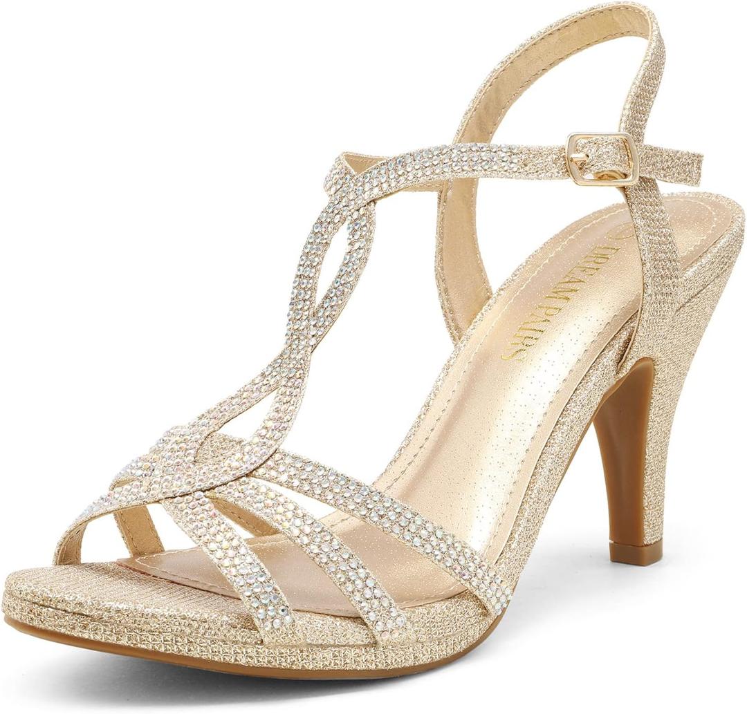 DREAM PAIRS Women's Kitten Heels Open Toe Stilettos Rhinestone Heels for Dressy Wedding